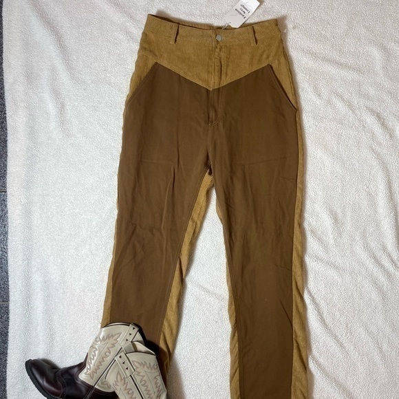 Highrise Straight Leg Western  Style Beige Corduroy Pants - Picture 4 of 11